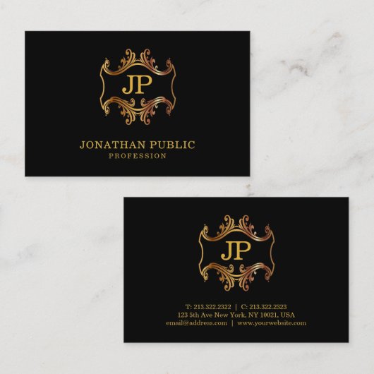 Luxe Elegant Zwart Goud Charming Classic Look Visitekaartje (Voorkant / Achterkant)