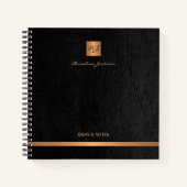 Luxe elegant zwart leren goud, monogrammen notitieboek (Voorkant)