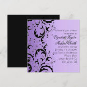 Luxe Elegant Zwart/Paarse Bloemen Bruiloft Uitnodi Kaart (Voorkant / Achterkant)
