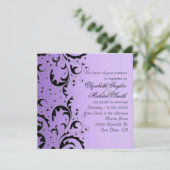 Luxe Elegant Zwart/Paarse Bloemen Bruiloft Uitnodi Kaart (Staand voorkant)