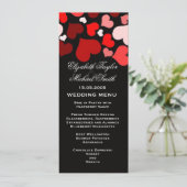 Luxe Elegant Zwart/Rode Harten Bruiloft Menu (Staand voorkant)