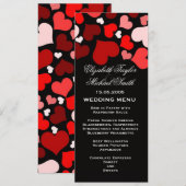 Luxe Elegant Zwart/Rode Harten Bruiloft Menu (Voorkant / Achterkant)