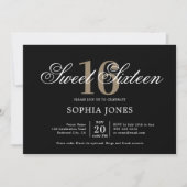 Luxe Elegant Zwart Sweet 16 Foto Kaart (Voorkant)