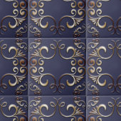 Luxe Elegante Barok Gouden Ornamenten op Deep Blue Tegeltje