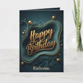 Luxe Elegante Blauwgroen en Gouden Verjaardag Kaart (Voorkant)