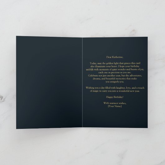 Luxe Elegante Blauwgroen en Gouden Verjaardag Kaart (Binnen)