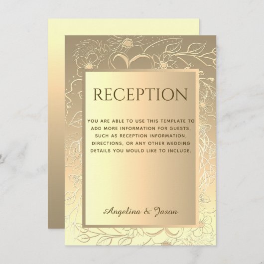 Luxe Elegante Bloem Gouden Trouw Ontvangstkaart (Voorkant / Achterkant)
