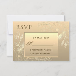 Luxe Elegante Bloemen Gouden Kant Huwelijksuitnodi RSVP Kaartje