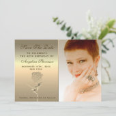 Luxe Elegante Bloemen Gouden Roos Verjaardag Save The Date (Staand voorkant)