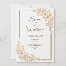 luxe elegante bloemen gouden trouwkaart  kaart
