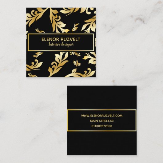 Luxe elegante bloemen Zwart Goud Visitekaartje (Voorkant / Achterkant)