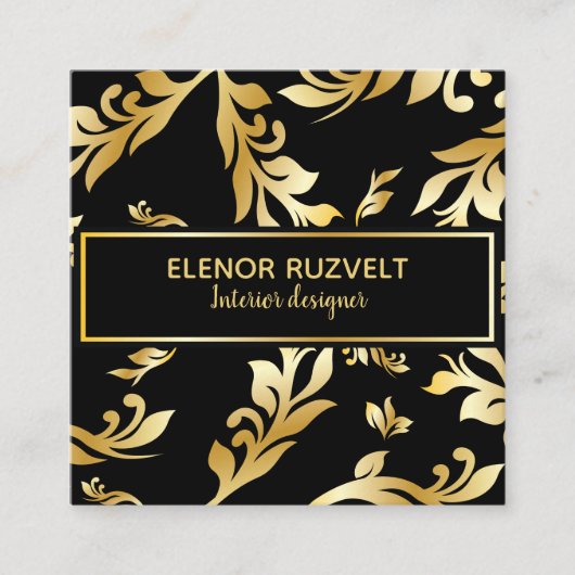 Luxe elegante bloemen Zwart Goud Visitekaartje (Voorkant)