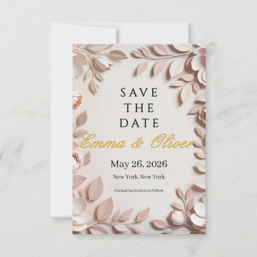 Luxe Elegante Bloemige Trouwkaart 'Save the Date' Kaart (Voorkant)