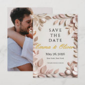 Luxe Elegante Bloemige Trouwkaart 'Save the Date' Kaart (Voorkant / Achterkant)