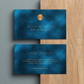 Luxe elegante donkerblauwe waterverf monogram visitekaartje