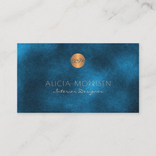 Luxe elegante donkerblauwe waterverf monogram visitekaartje (Voorkant)