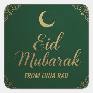 Luxe Elegante Eid Mubarak Groet in Groen Vierkante Sticker