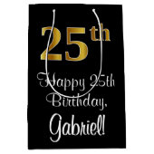 Luxe, elegante, Faux Gold look 25e verjaardag Medium Cadeauzakje (Voorkant)