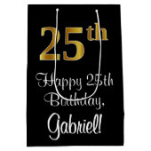 Luxe, elegante, Faux Gold look 25e verjaardag Medium Cadeauzakje (Achterkant)