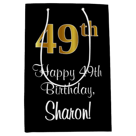 Luxe, elegante, Faux Gold look 49e verjaardag Medium Cadeauzakje (Voorkant)