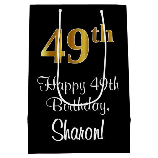 Luxe, elegante, Faux Gold look 49e verjaardag Medium Cadeauzakje (Achterkant)