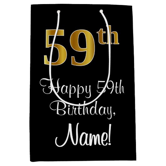 Luxe, elegante, Faux Gold look 59e verjaardag Medium Cadeauzakje (Voorkant)