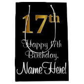 Luxe, elegante, faux gouden look 17e verjaardag medium cadeauzakje (Voorkant)