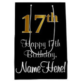 Luxe, elegante, faux gouden look 17e verjaardag medium cadeauzakje (Achterkant)