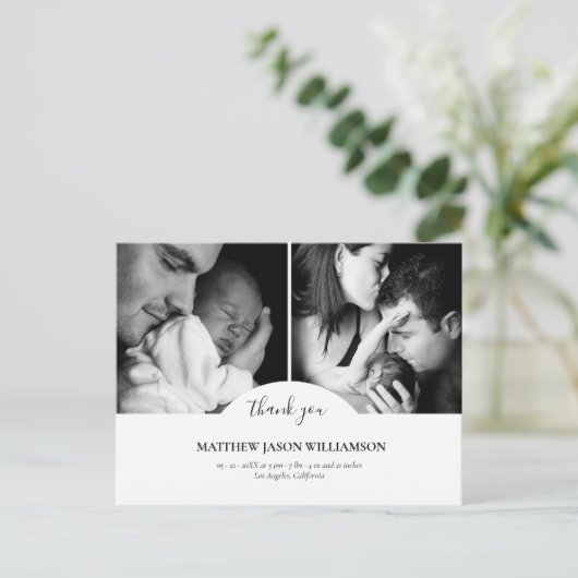 Luxe Elegante Fotocollage Bedankt Baby Briefkaart (Staand voorkant)