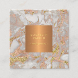 Luxe elegante glam roos gouden marmer monogram vierkante visitekaartje