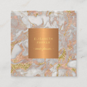 Luxe elegante glam roos gouden marmer monogram vierkante visitekaartje