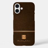 Luxe elegante goudbruine leren look monogrammed Case-Mate iPhone case (Achterkant)