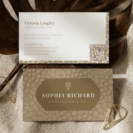 Luxe Elegante Gouden Alligatorprint QR-code Visitekaartje