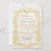 Luxe Elegante Gouden Bloemen Lijst Moslim bruiloft Kaart (Voorkant)