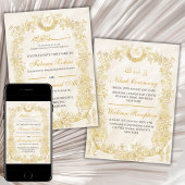 Luxe Elegante Gouden Bloemen Lijst Moslim bruiloft Kaart