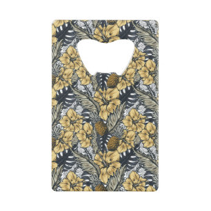 Luxe Elegante Gouden en Zwarte Tropische Bloemen Creditkaart Flessenopener
