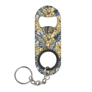 Luxe Elegante Gouden en Zwarte Tropische Bloemen Mini Flessenopener
