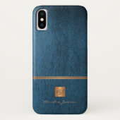 Luxe elegante gouden glitter blauw monogram Case-Mate iPhone case (Achterkant)