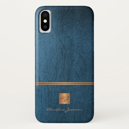 Luxe elegante gouden glitter blauw monogram Case-Mate iPhone case (Achterkant)
