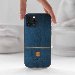 Luxe elegante gouden glitter blauw monogram Case-Mate iPhone case