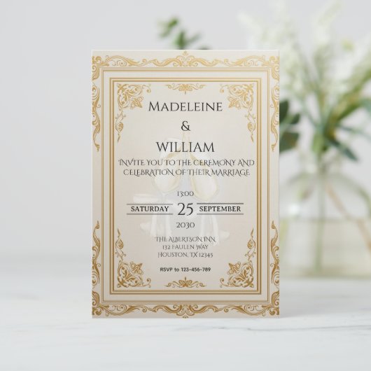 Luxe Elegante Gouden Huwelijk RSVP Kaartje (Staand voorkant)