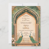 Luxe Elegante Gouden Pauw Indiase Huwelijk Kaart (Voorkant)