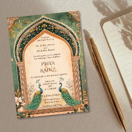 Luxe Elegante  Gouden Pauw Indiase Huwelijk Kaart