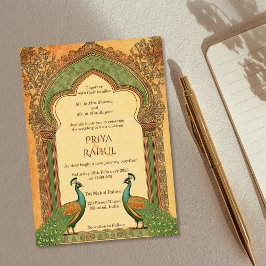 Luxe Elegante  Gouden Pauw Indiase Huwelijk Kaart