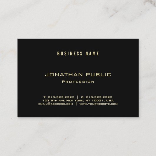 Luxe Elegante Gouden Tekst Modern Professioneel Zw Visitekaartje (Voorkant)