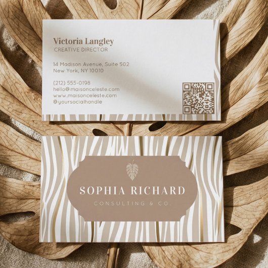 Luxe Elegante Gouden Zebraprint Strepen QR Code Visitekaartje