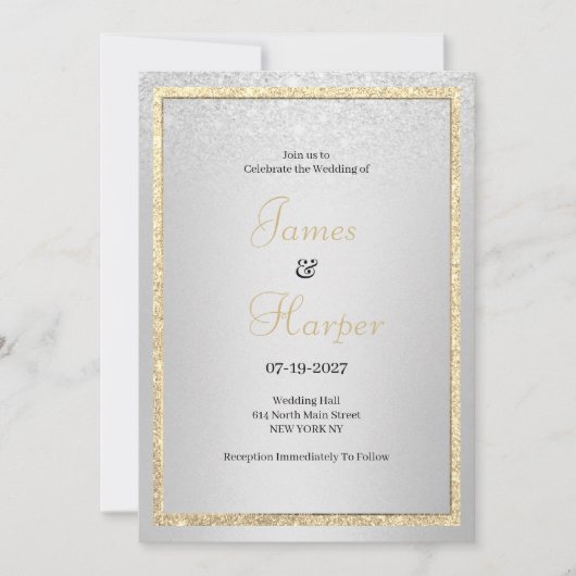 Luxe elegante gouden zilveren glitter bruiloft kaart (Voorkant)