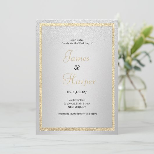Luxe elegante gouden zilveren glitter bruiloft kaart (Staand voorkant)