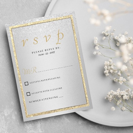 Luxe elegante gouden zilveren glitter RSVP Kaart