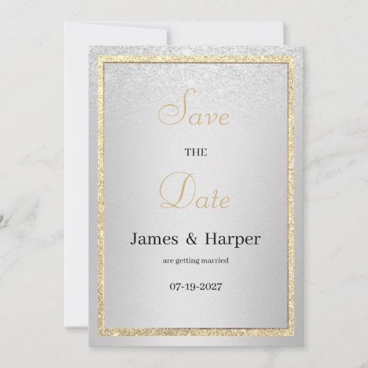Luxe elegante gouden zilveren glitter Save the Dat Kaart (Voorkant)